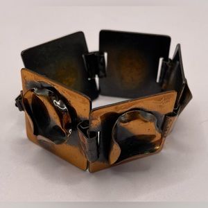 Vintage Copper Floral Panel Bracelet – Petal Design, 7½”, Fold-Over Clasp